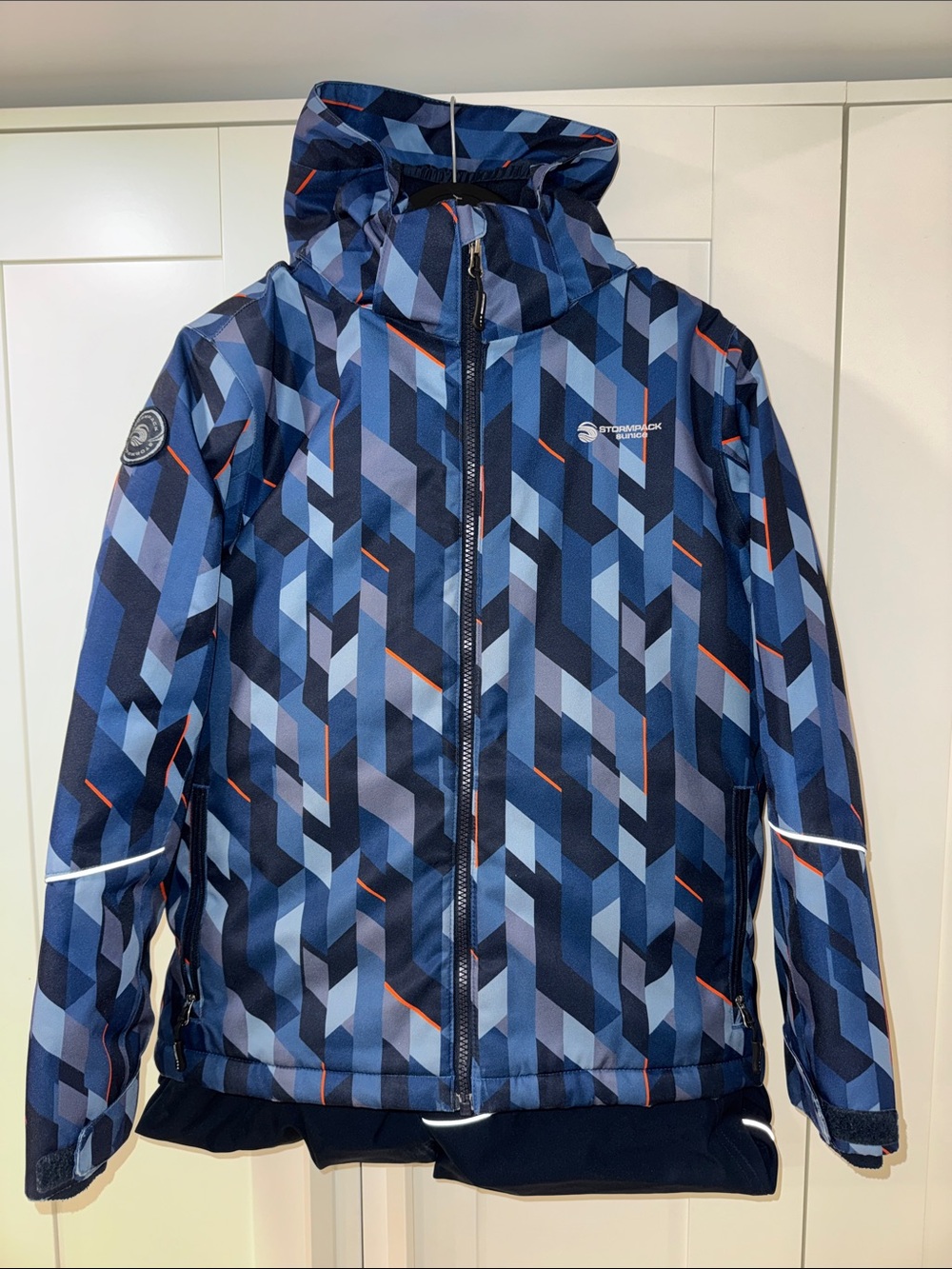 Kids snowsuit- Blue Geo-Print Hooded Jacket and Snow Pants